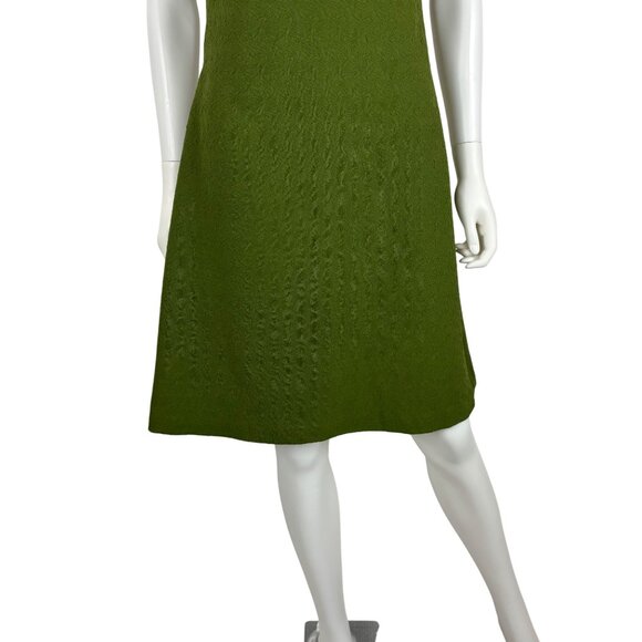 Vintage 60s Babydoll Dress Womens Medium Mod Mini Textured Avocado Green Shift - Picture 7 of 11
